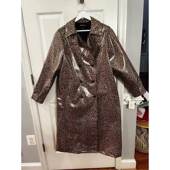 Something Navy Tan Macaroon Leopard Unbelted Rain Coat sz XL NWT - Picture 2 of 8